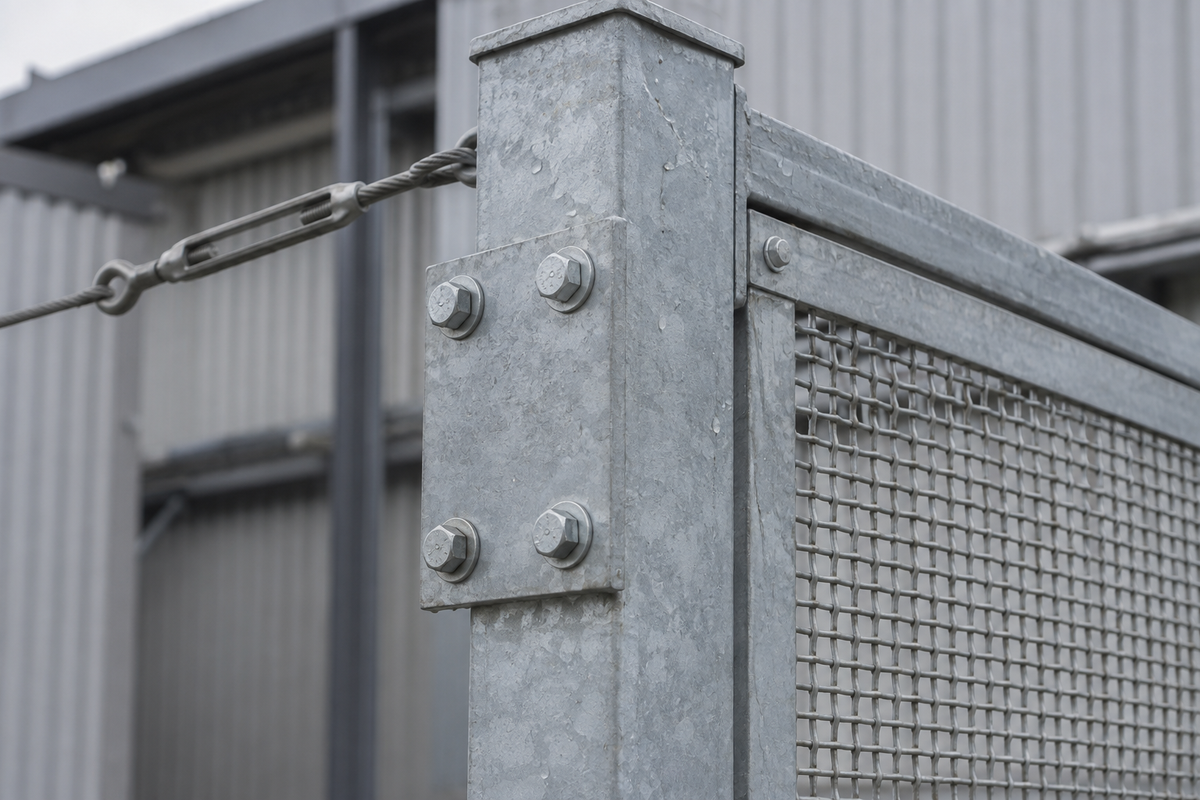 Болтовой узел оцинкованного каркаса и система натяжения сетки