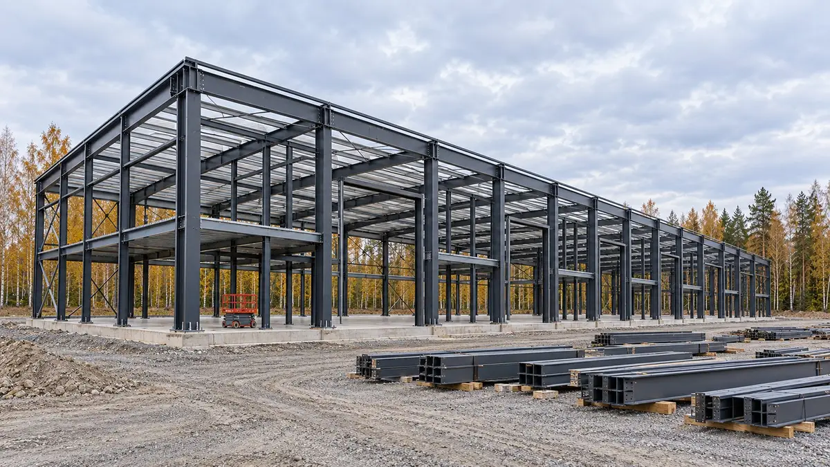Монтаж металлокаркаса здания Light Industrial, визуализация