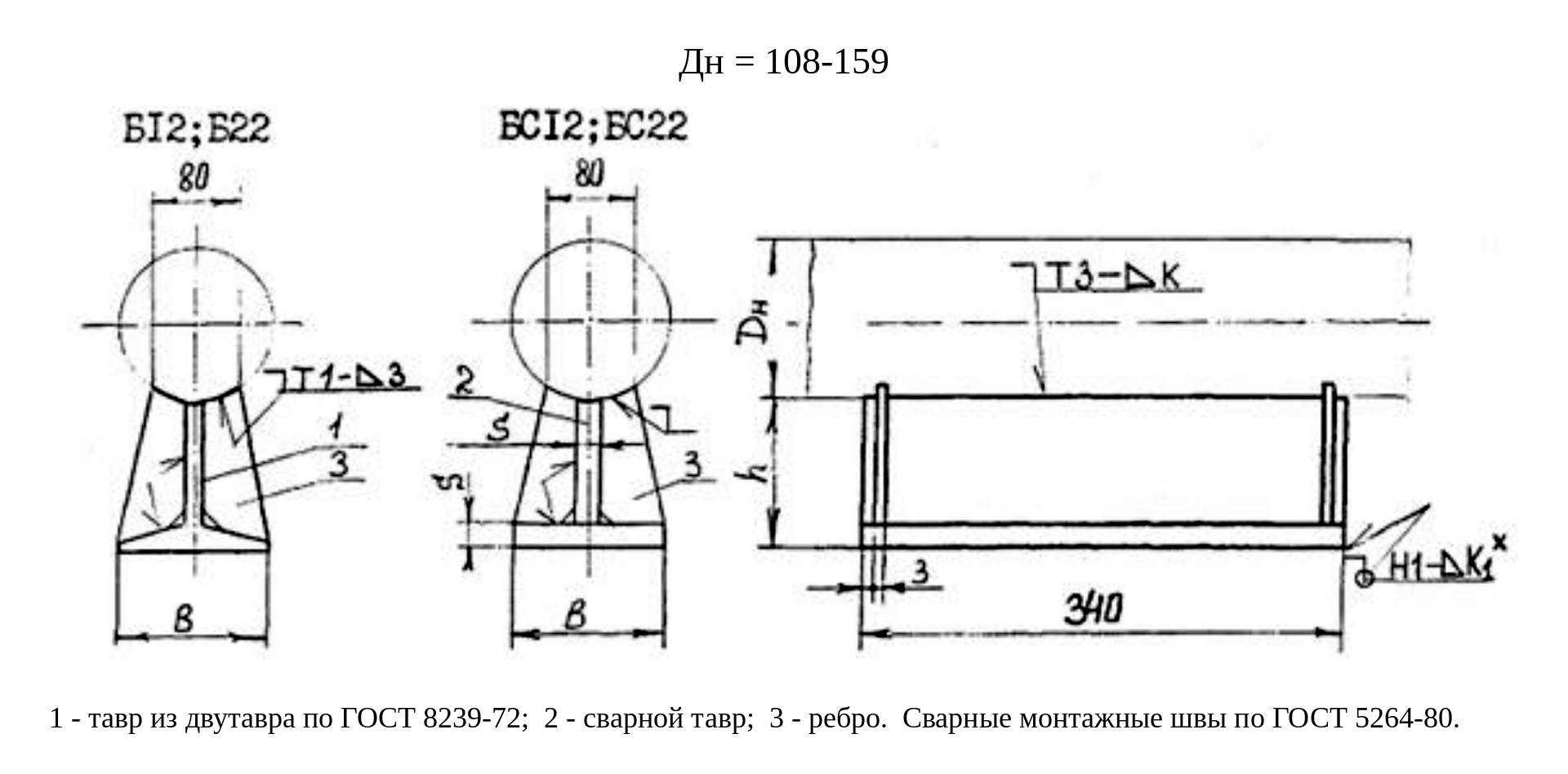 ОСТ 36-146-88, черт. 1 лист 2: опоры ТП исполнений Б12, Б22, БС12, БС22