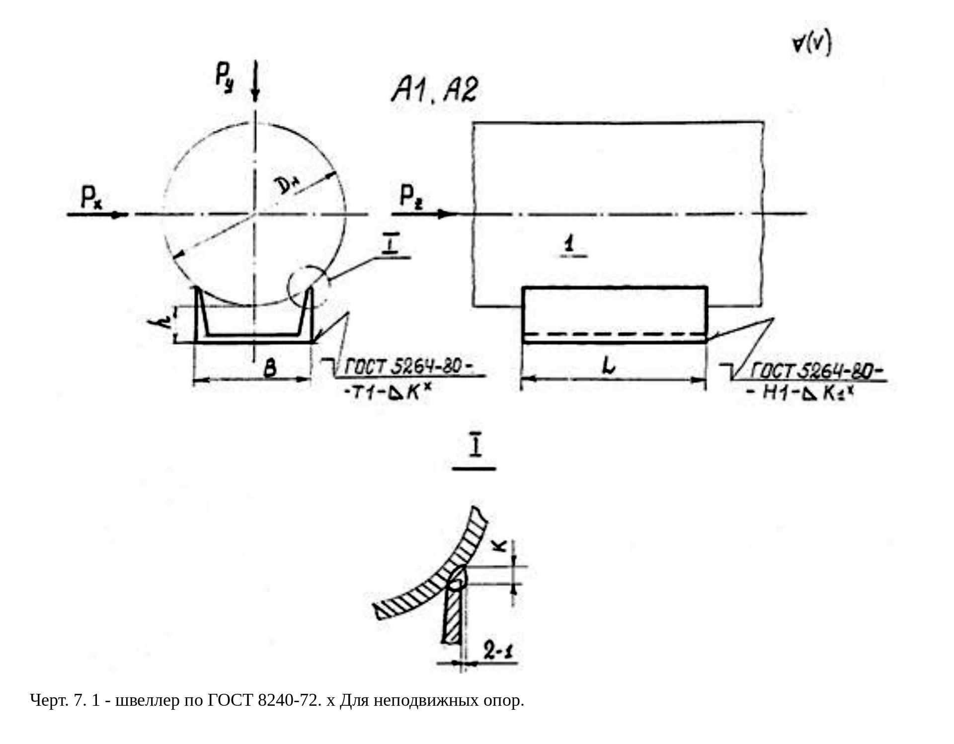 ОСТ 36-146-88, черт. 7: опоры швеллерные приварные ШП исполнений А1, А2