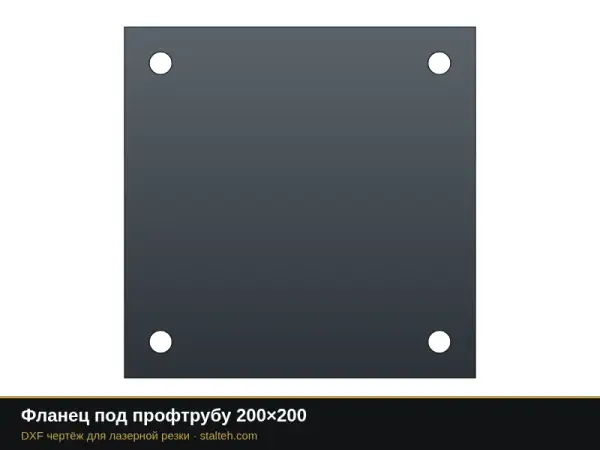 Фланец под профтрубу 200×200: DXF чертёж для лазерной резки