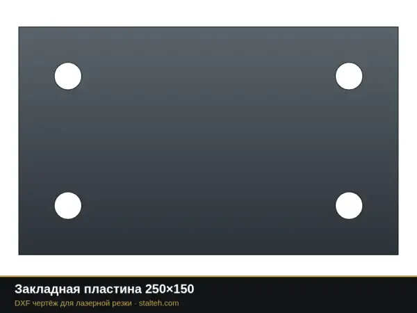 Закладная пластина 250×150: DXF чертёж для лазерной резки