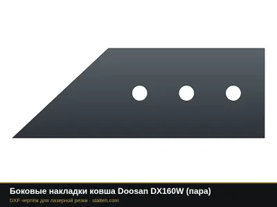 Боковые накладки ковша Doosan DX160W (пара): DXF чертёж для лазерной резки