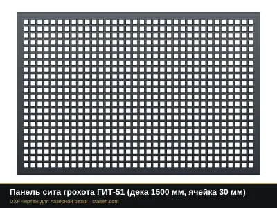Панель сита грохота ГИТ-51 (дека 1500 мм, ячейка 30 мм): DXF чертёж для лазерной резки