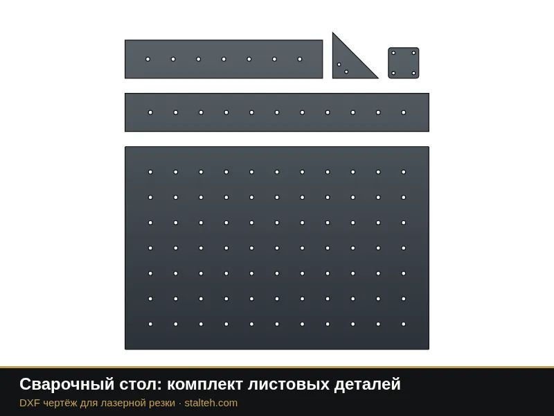 Сварочный стол: комплект листовых деталей: DXF чертёж для лазерной резки