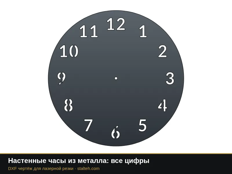 Настенные часы из металла: все цифры: DXF чертёж для лазерной резки