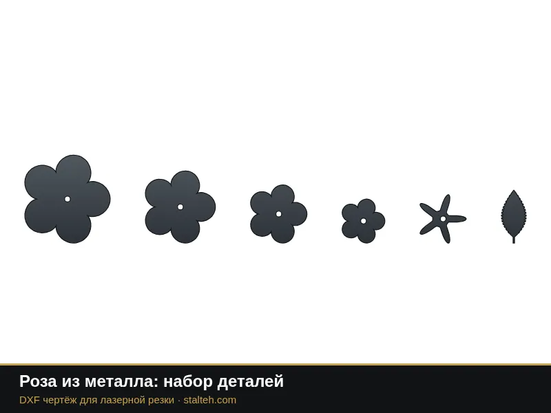 Роза из металла: набор деталей: DXF чертёж для лазерной резки