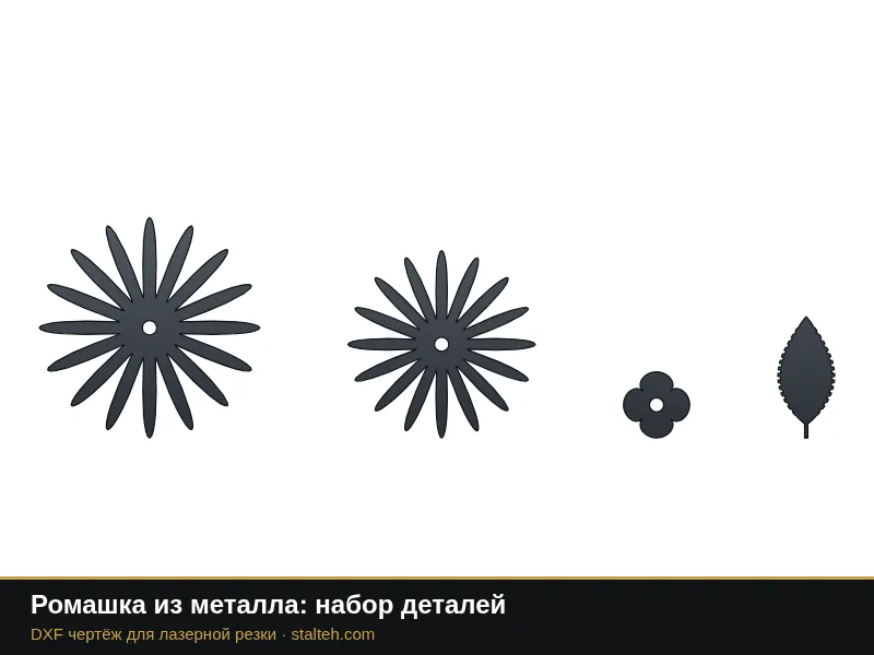 Ромашка из металла: набор деталей: DXF чертёж для лазерной резки